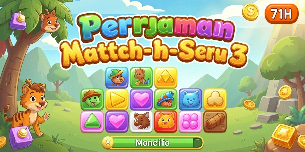 Screenshot gameplay 71H menunjukkan momen mencocokkan jewel yang seru.