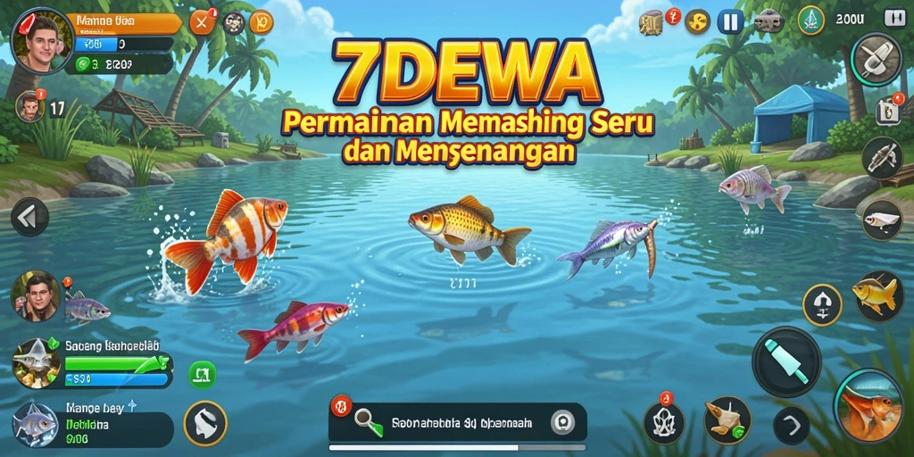Gameplay 7DEWA menampilkan suasana memancing yang indah dan menegangkan.