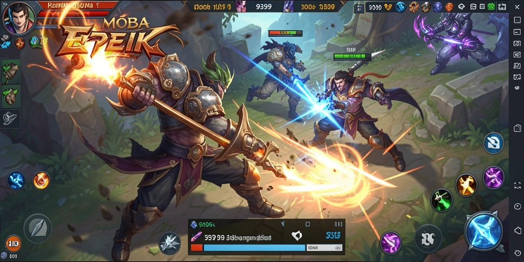 Tampilan gameplay seru dari 9399 menunjukkan pertarungan intens di arena MOBA.