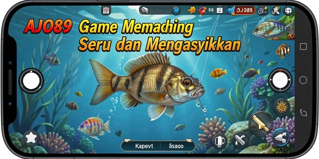 Screenshot dari gameplay seru AJO89 yang menunjukkan aksi memancing.