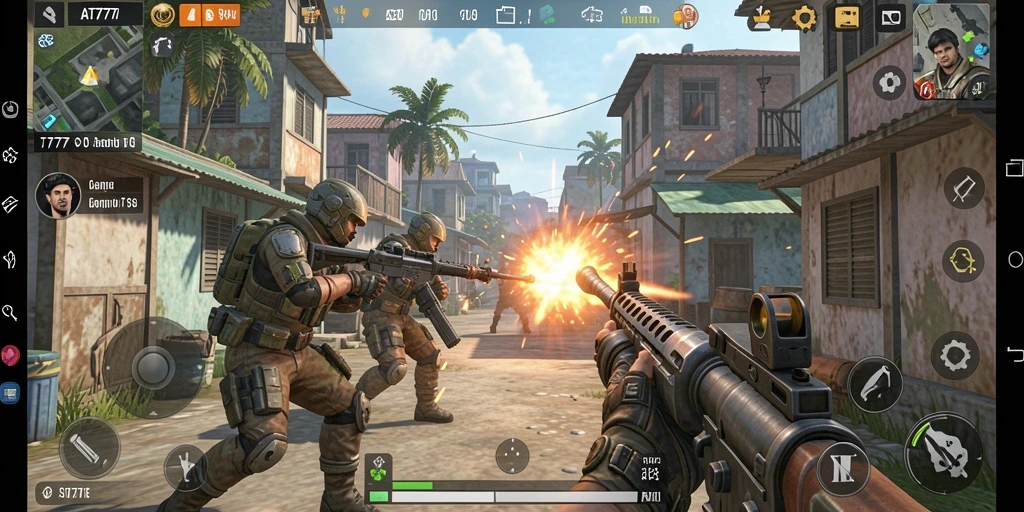 Tangkapan layar menunjukkan aksi intens dari gameplay TPS AT777.