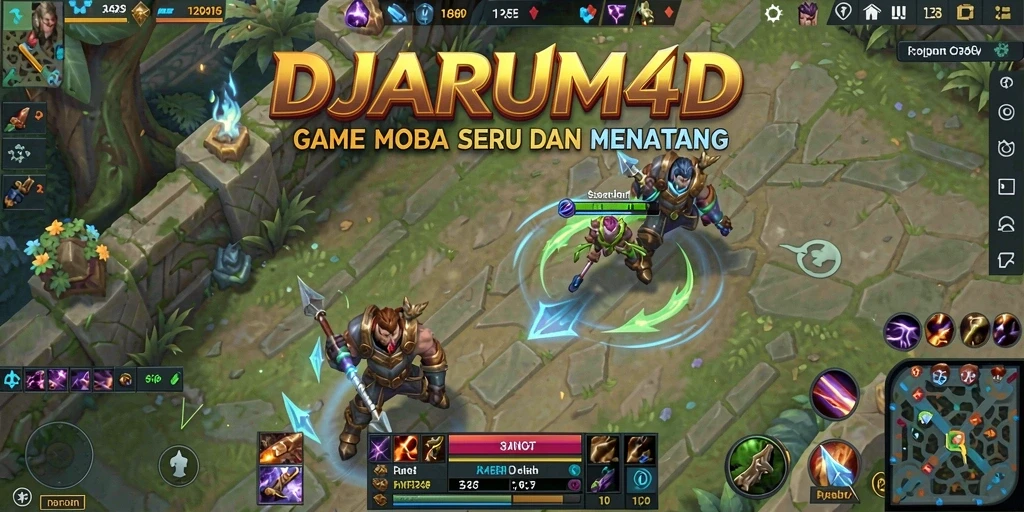 Tangkapan layar DJARUM4D menampilkan aksi intense permainan MOBA.