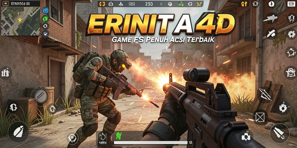 Tampilan intens gameplay ERNITA4D dalam aksi FPS.