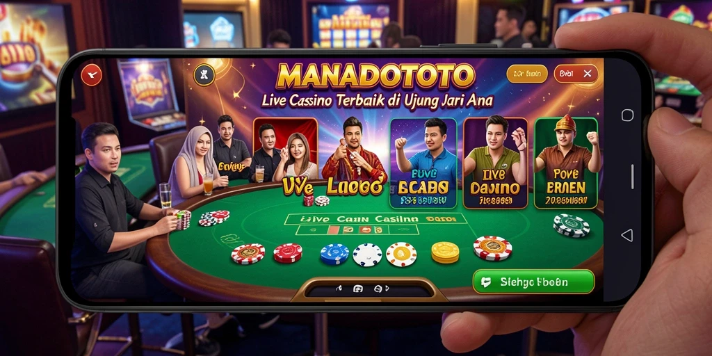 Screenshot permainan Live Casino di MANADOTOTO yang menampilkan dealer langsung.