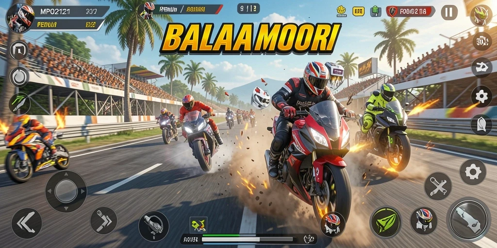 Gameplay seru dari MPO2121 dengan balapan motor yang mendebarkan.