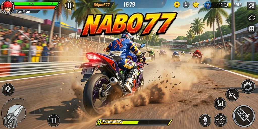 Tampilan gameplay menegangkan dalam NABOB77 dengan balapan motor yang seru.