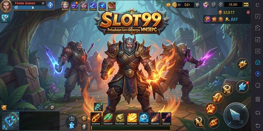 Screenshot utama menunjukkan aksi seru dalam permainan MMORPG SLOT99.